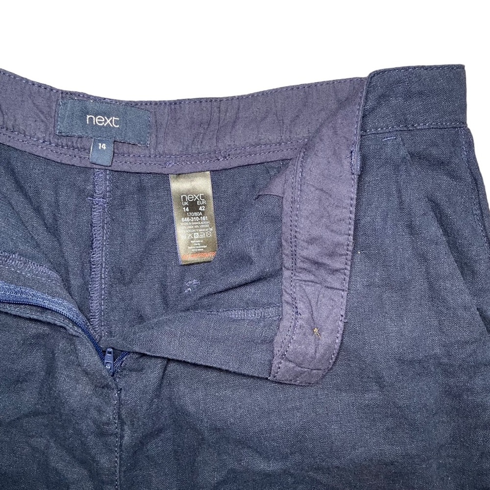 100% Linen Shorts Dark Navy Blue High Rise Cuffed - Picture 3 of 4